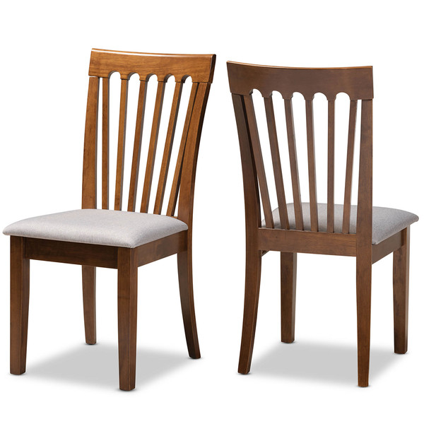 Baxton Studio Minette Grey Upholstered Walnut Wood 2-Piece Dining Chair Set 169-10546